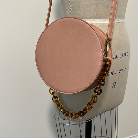 Anthropologie Pink Round Cross Body Purse, with Brown plastic chain deta… - Picture 1 of 3